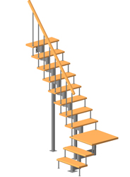 Модульная лестница (с поворотом на 90° и площадкой 0,9х0,9 м)